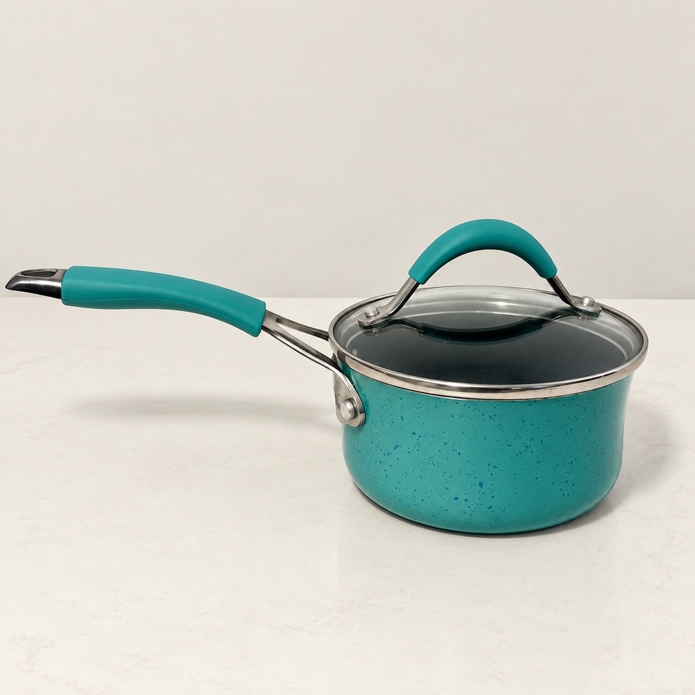 The Pioneer Woman Turquoise Speckle 1.5 Qt Saucepan with Glass Lid 3017TRT